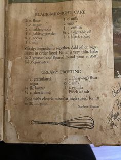 an old recipe book with some writing on it