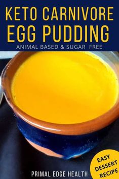 an egg pudding in a bowl with the text keto carnivore egg pudding