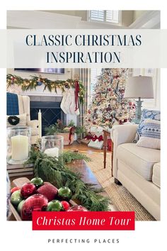 a living room filled with furniture and christmas decorations