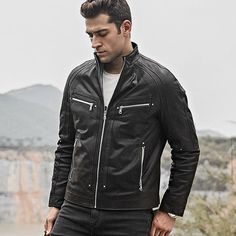 Fashioned from pigskin leather and lined with top quality polyester, this incredible jacket for men comes in a smart grey color. A slim jacket with a zipper closure, it showcases your chic style with flair while the full length sleeves offer comfort. A motorcycle jacket that bespeaks your dashing persona, wear this solid pattern accessory with confidence on any outfit to nail a winning look each time!

Specifications
Brand Name: GeraldBlack
Material: Pigskin
Collar: Stand
Clothing Length: REGULA Classic Leather Jacket With Zipper For Outdoor, Classic Leather Jacket With Zipper Closure For Outdoor, Urban Leather Jacket With Zipper Closure For Outdoors, Urban Leather Jacket With Zipper For Outdoor, Leather Jacket With Zipper Pocket And Long Sleeves, Classic Outdoor Biker Jacket With Zipper Closure, Classic Biker Jacket With Zipper Closure For Outdoor, Classic Biker Jacket With Zipper Closure, Slim Jacket