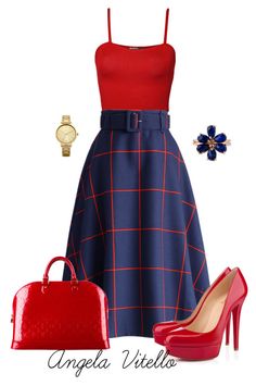 "Untitled #576" by angela-vitello on Polyvore featuring WearAll, Chicwish, Christian Louboutin, Louis Vuitton and Oasis Navy Blue And Red Outfit, Blue And Red Outfit, Red Outfits For Women, Chique Outfits, Elegante Casual, Red Outfit, Red Top