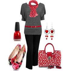 Plus Size Work in Red, White & Black - Love the colors and scarf but i would change out the shoes follow my board for more plus size outfit outfits and ideas Gray Pants Outfit, Plus Zise, Plus Size Work, Look Plus Size, Gray Pants, Look Plus