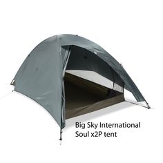 the big sky international soul x2p tent is shown in grey and has an open door