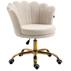 a white office chair with wheels and casteors on an upholstered metal base