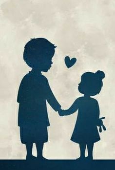 two children holding hands with a heart above them