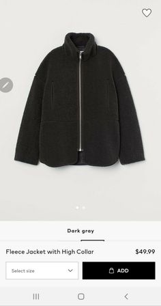 H&M Dark Grey Fleece Jacket With High Collar SIZE XS. Condition is "New with tags". Shipped with USPS Priority Mail. 100% polyester oversized jacket. Straight cut and fleece material. Grey Fleece Jacket, Oversized Jacket, Straight Cut, High Collar, Fleece Jacket, Priority Mail, Vest Jacket, Dark Grey, H&m