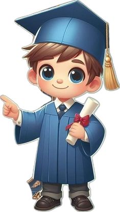 a young boy wearing a graduation cap and gown with a diploma in his hand, giving the thumbs up sign