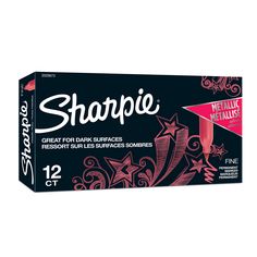 sharpie chewing gum with pink and black design on the front, in a cardboard box