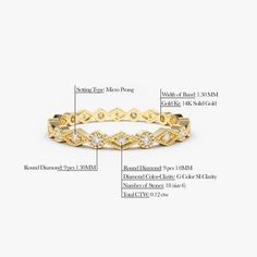 an image of a gold bracelet with diamonds on the side and measurements for each piece