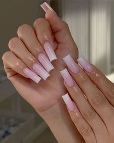 Pink And White Nails, Fake Nails Long, Nagel Tips, Short Square Acrylic Nails, Bling Acrylic Nails, Pink Acrylic Nails, Girls Nails, Square Acrylic Nails, Fire Nails