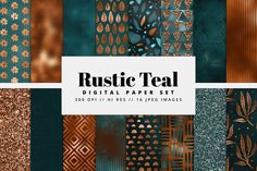 the digital paper set includes different patterns and colors, including gold, teal, and blue