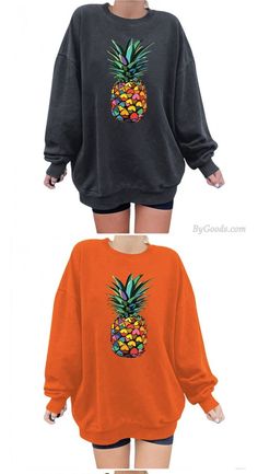 Women's Casual Loose Pullover Round Neck Pineapple Print Sweatshirt Loose Pullover, Pineapple Print