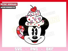 the minnie mouse face with hearts on it's head is featured in this svg file