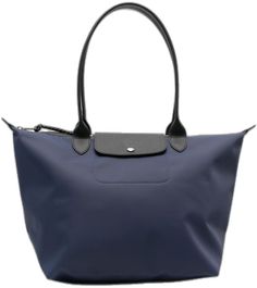 Classic Navy Shopping Bag, Blue Shoulder Bag With Rolled Handles, Blue Shoulder Bag With Rolled Handles For Travel, Navy Shoulder Bag With Double Handle For Travel, Navy Double Handle Shoulder Bag For Travel, Classic Blue Bag With Snap Closure, Navy Shoulder Bag With Leather Handles For On-the-go, Classic Navy Tote Shoulder Bag, Blue Bags With Leather Trim For Shopping