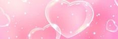 two heart shaped balloons floating in the air on a pink background with white stars and sparkles