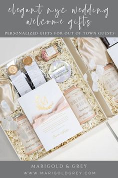 the wedding gift box is filled with personalized gifts for your groom and his bride