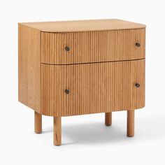 a wooden cabinet with two drawers on one side and an open drawer on the other