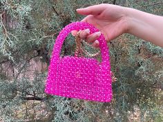 Gorgeous crystal handmade purse, made with acrylic crystals. Beautiful, sparkly purse in purple or pink color. 17x11x4 centimeters. Comes with silver or gold color chain. Glamorous Pink Handheld Evening Bag, Glamorous Handheld Pink Evening Bag, Glamorous Pink Evening Bag As Gift, Glamorous Pink Evening Bag For Gifts, Pink Evening Bag With Pearl Handle, Trendy Pink Evening Bag For Events, Small Pink Elegant Bag, Small Elegant Pink Bag, Pink Rectangular Clutch With Rhinestones