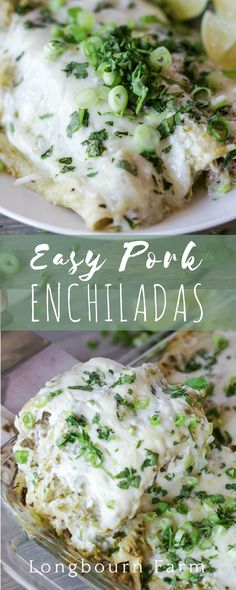 two plates with different types of enchiladas on them and the words easy french enchiladas