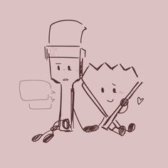 a drawing of two people with spoons in front of them