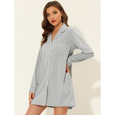 Great for loungewear, nightwear, sleepwear, home bedroom, daily wear. This loungewear pajamas shirt dress for women is constructed of super soft fabric, comfy, breathable, and skin friendly, make it convenient to take on/off, keep you pretty and comfortable all day. Featuring mini length shirt dress and notched lapel design, soft and comfortable make you feel cozy all night, enjoy a comfortable sleep and sweet dream. No matter the cozy bedtime, casual home relax, laze afternoon, comfy bath, the Relaxed Fit Sleepwear With Buttons, Casual V-neck Nightgown For Home, Casual Long Sleeve Nightgown For Home, Relaxed Fit Sleepwear With Buttons For Loungewear, Casual V-neck Sleepwear, Casual V-neck Sleepwear For Home, Casual Long Sleeve Sleepwear For Sleepover, Casual Long Sleeve Sleepwear For Bedtime, Cotton Button-up Sleepwear For Lounging