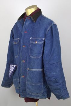 60s Big Mac Barn Coat Sanforized Blanket Lined Union Made Chore Barn Dark Denim Jacket. This jacket is in good vintage condition. Beautiful dark indigo chore railroad barn jacket, made in the USA. These old barn coat's are becoming harder and harder to come by. Great Classic Americana look, can't ever go wrong with vintage denim. Measurements shoulders: 20'' chest: 50'' sleeve: 25'' length: 34'' Retro Pre-washed Cotton Outerwear, Vintage Pre-washed Cotton Denim Jacket, Vintage Pre-washed Denim Blue Outerwear, Vintage Indigo Outerwear Pre-washed, Vintage Denim Blue Outerwear With Pockets, Vintage Dark Wash Long-sleeved Outerwear, Vintage Dark Wash Long Sleeve Outerwear, Vintage Long Sleeve Outerwear In Dark Color, Retro Denim Outerwear For Work