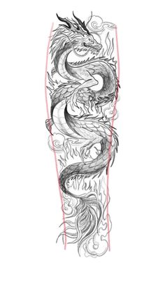 a drawing of a dragon on the side of a leg with red lines in it