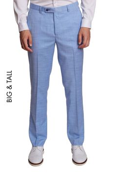 Cut in our new big & tall fit, pair these Blue Double Check suit pants with the matching jacket for a professional look, or dress them down with a new knit polo for a more casual vibe. Product Details: style 6250PX slim-fitting suit pant slant front pockets welt back pockets poly-rayon stretch blend dry clean only imported Shades Of Light Blue, Spring Suit, Check Suit, Formal Pants, Blue Shark, Tall Pants, Suit Pant, Chino Jeans, Slim Fit Pants