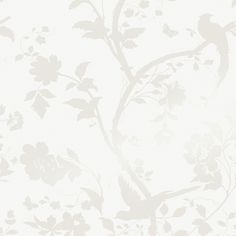 a white wallpaper with flowers and birds on it