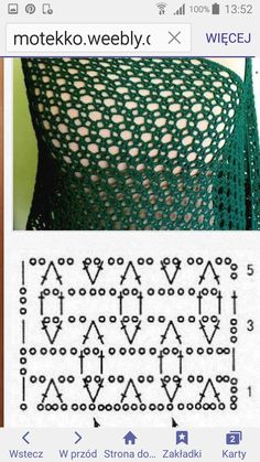 an image of a green crochet pattern on a cell phone with the caption's name below it