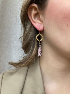 Large earring with stainless steel gold parts and Rhodonite gemstone Large Earrings, The Netherlands, Favorite Jewelry, Jewelry Earrings Dangle, Netherlands, Dangle Drop Earrings, Dangle Earrings, Jewelry Earrings, Electronic Accessories