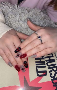 Kpop Style Nails, Nail Designs Kpop Inspired, Nail Kpop Inspired, Kpop Acrylic Nails Txt, Txt Acrylic Nails, Kpop Nails Simple, Txt Nails Temptation, Gidle Inspired Nails, K-pop Nail Ideas