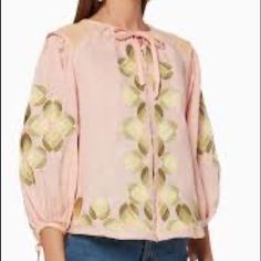 Beautiful Retails $398 Linen. Beautiful Embroidery Small Indie Brand Pink Floral Embroidered Blouse For Daywear, Pink Embroidered Tops For Daywear, Smock Top, Indie Brands, Beautiful Embroidery, Smocking, Womens Tops, Embroidery, Women Shopping