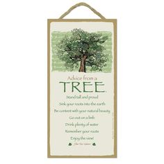 a sign that says advice from a tree on the front and back of it, with an image of a tree