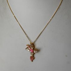 Rose Petal Pendant Necklace & Matching Ring/ Pink & Green Colors/ Gold Tone/ Chain Measures 18 In + 2 In Extender/ New Without Tags Ring Matching, Necklace Matching, Matching Ring, Necklace Ring, Matching Rings, Pink Ring, Rose Petals, Ring Necklace, Womens Jewelry Necklace