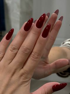 French Dark Red Nails, Almond Deep Red Nails, Red Design Nails, Bordo Nails, Nails Burgundy, Deep Red Nails, Acrylic Nails Nude, Nude Nail Designs, Cherry Nails