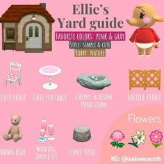 a pink poster with different types of furniture and flowers on the bottom right hand corner