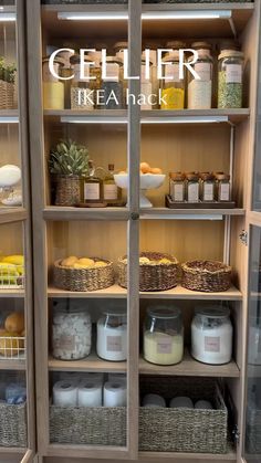 an open cabinet filled with lots of food