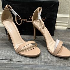 Nwt Anne Michelle Tan Heeled Sandal With Ankle Strap. Cushioned. Size 9. Heel Is 4”. Ankle-high Heels With 4-inch Heel, Beige Ankle-high Summer Heels, Beige Ankle-high Heels For Summer, Cream Ankle-high Summer Heels, Beige Ankle Strap Sandals For Night Out, Beige High Heel Sandals For Night Out, Beige Ankle Strap Heels For Night Out, Ankle-high Beige Heels With Wrapped Heel, Beige Ankle-high Heels With Wrapped Heel