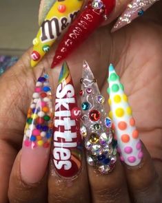 Candy Design Nails, Candy Inspired Nails, Dessert Nail Art, Sweetheart Candy Nails, Candy Theme Nails, Candy Themed Nails, Sugared Nails, Candy Acrylic Nails, Cereal Nails