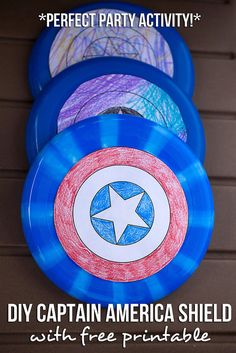 some paper plates with captain america designs on them