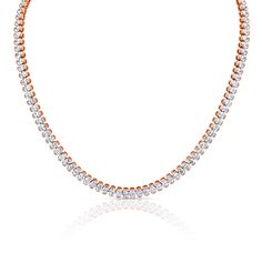 The necklace boasts a combined weight of 22.46 carats split between 114 individual stones of graded G-H color and VS clarity, with an average stone size of .19 carats. The piece is offered in 18k yellow, white, and rose gold.