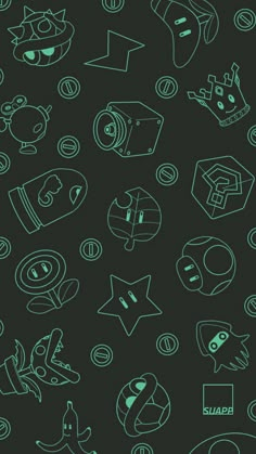 a black background with green and white doodles on the bottom right corner is an image of various objects