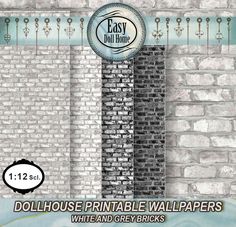 a brick wall with a clock on it and the words dollhouse printable wallpapers