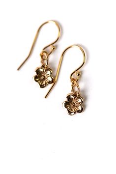 A fun yet simple cherry blossom design, perfect for summer. Gold Filled (nickel and lead-safe) 1", with gold gold filled ear wires We hand select our natural materials, thus there may be slight variations in color and/or size that will not detract from the overall aesthetic Our unique handcrafted designer jewelry for women is made in America, each design created individually in our personal design studio in Floyd VA USA Minimalist Gold Jewelry For Spring, Spring Nickel Free Gold Flower Earrings, Spring Gold Nickel-free Flower Earrings, Spring Gold Flower Earrings Nickel Free, Gold Hypoallergenic Jewelry For Spring, Adjustable Everyday Flower-shaped Jewelry, Hypoallergenic Gold Jewelry For Spring, Spring Hypoallergenic Gold Jewelry, Minimalist Nickel Free Flower Earrings For Everyday Wear