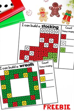 two christmas themed worksheets with the words i can build a stocking crossword