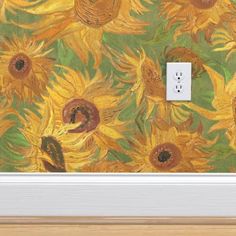 a painting of sunflowers with a light switch