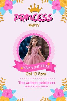 Invitation Card Design Birthday Template, Princess Template, Birthday Invitation Princess, Birthday Party Invitation Card, Free Invitation Cards, Birthday Invitation Card Template, Invitation Card Birthday, Happy 7th Birthday, Princess Birthday Invitations