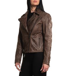 Willow Jacket Brown 100% Leather Leather Moto Outerwear For Fall, Moto Style Leather Outerwear For Fall, Brown Leather Biker Outerwear, Affliction Clothing, Leather, Clothes