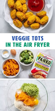 veggie tots in the air fryer with broccoli and other ingredients